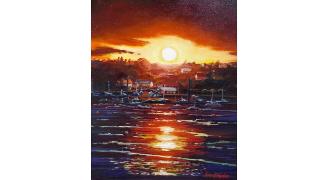 'Dusk over St. helens harbour' by John Hunter Landscape Artist Acrylic on canvas. 60 by 50 cm  �200.0.