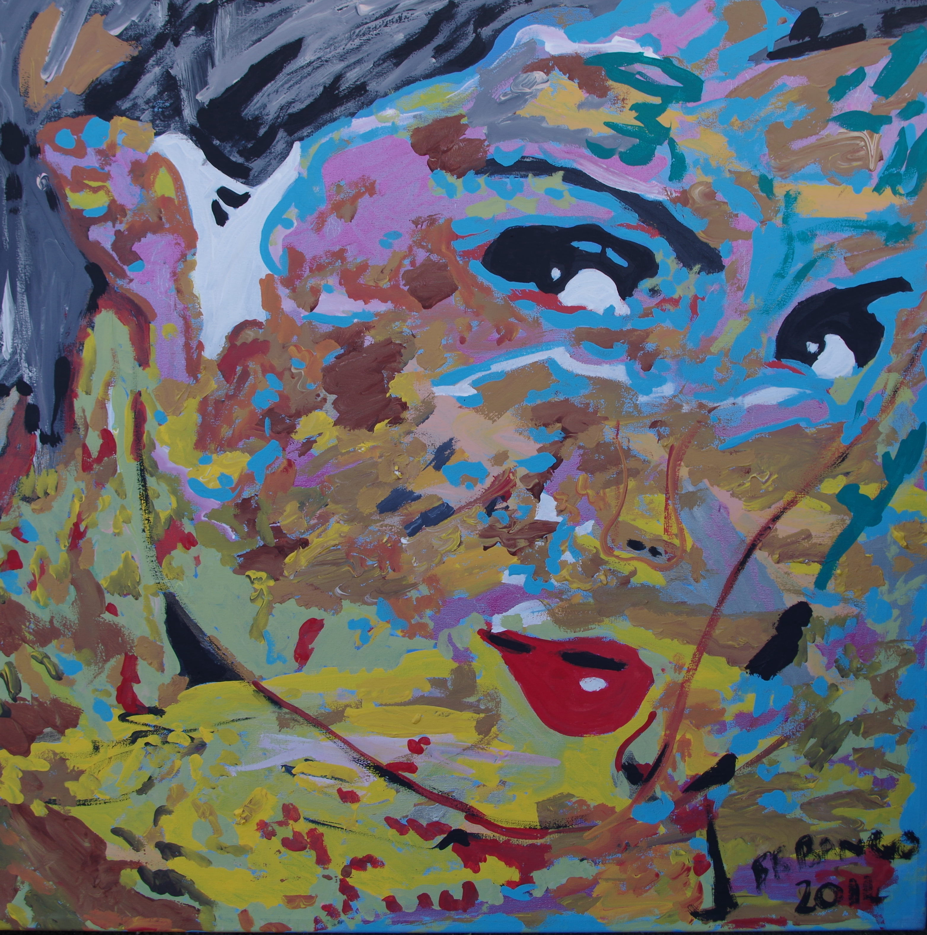 'The Face' by BB Bango 24 by 24 inch acrylic on canvas. Sold to art collector in UK