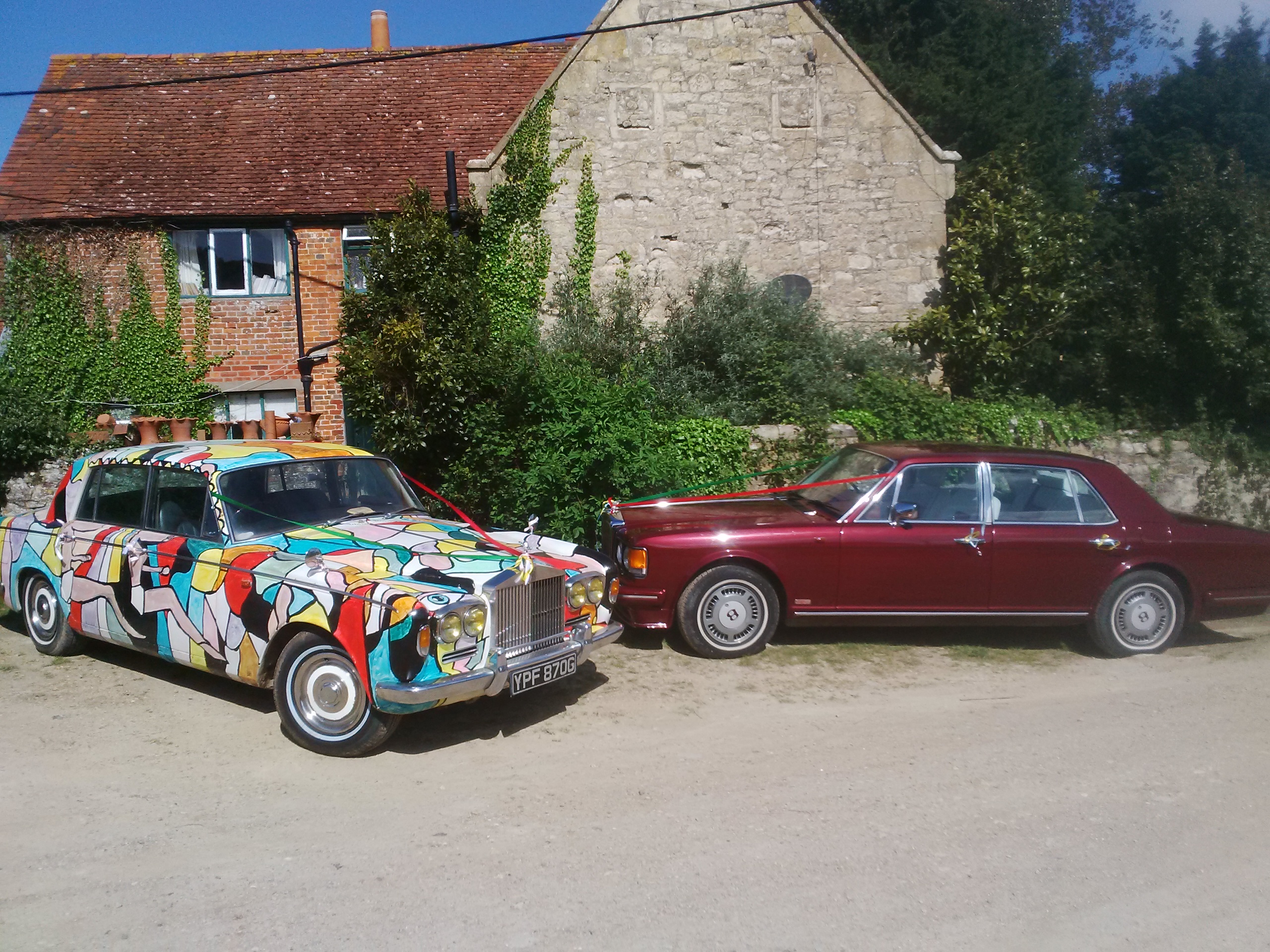 Two wedding cars! Bentley Turbo R and Wight 1969 Rolls-Royce Silver Shadow Art Car (ArtCar). Painting by BB Bango Modifiaction with Burmese dresses on