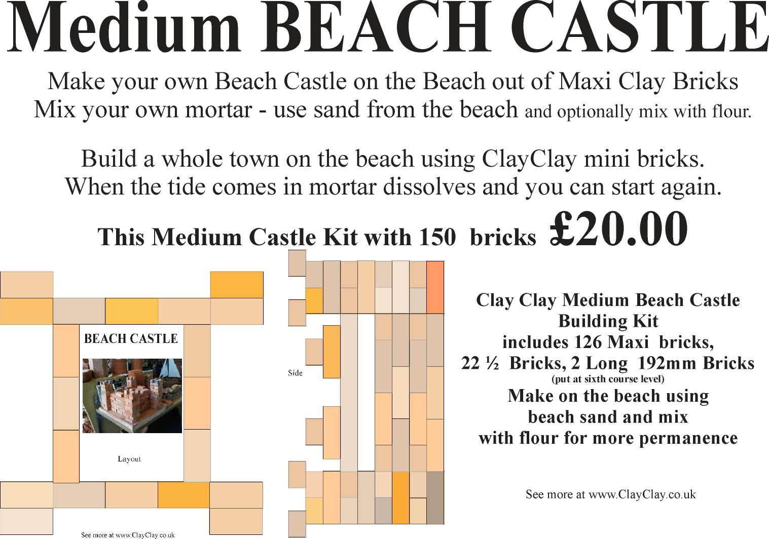 Medium Beach Castle Kit Maxi Bricks. Make own the beach castle and use Beach sand mixed with flour as mortar.