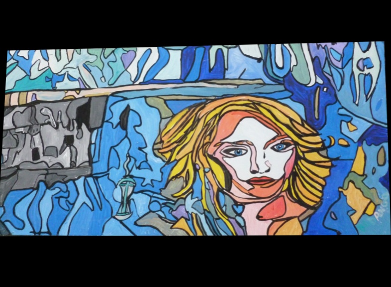 'Eight 8' - One 2ft by 4 ft section of the eight boards that make up Spin Art's 'Bembridge Harbour' by  BB Bango. �SpinArt� -4 ways of looking at the picture - the right way, upside down or each side by  BB Bango. This huge 8ft by 8ft (2440 by 2440mm Acrylic on white hardboard is made up of 8No. 2 ft by 4 ft (610 by 1220mm) pieces. Each Piece as shown below can be sold separately at �350 per section or fo all 8 �2,250. This picture was finished 5th December 2013. 