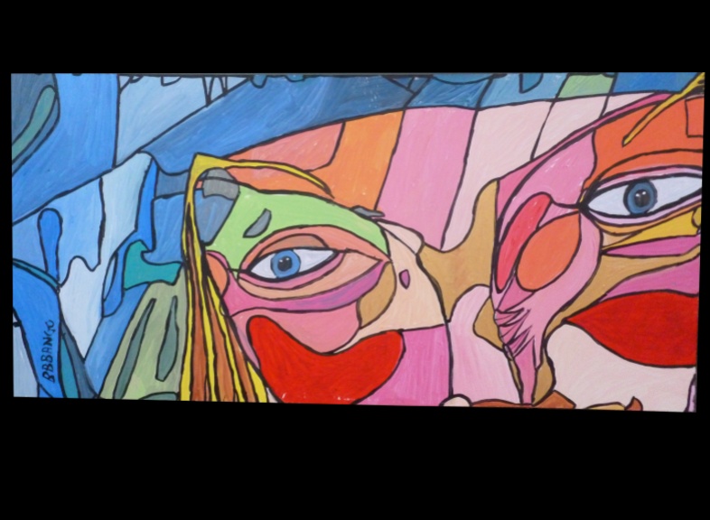 'Eight 3' - One 2ft by 4 ft section of the eight boards that make up Spin Art's 'Bembridge Harbour' by  BB Bango. �SpinArt� -4 ways of looking at the picture - the right way, upside down or each side by  BB Bango. This huge 8ft by 8ft (2440 by 2440mm Acrylic on white hardboard is made up of 8No. 2 ft by 4 ft (610 by 1220mm) pieces. Each Piece as shown below can be sold separately at �350 per section or fo all 8 �2,250. This picture was finished 5th December 2013. 