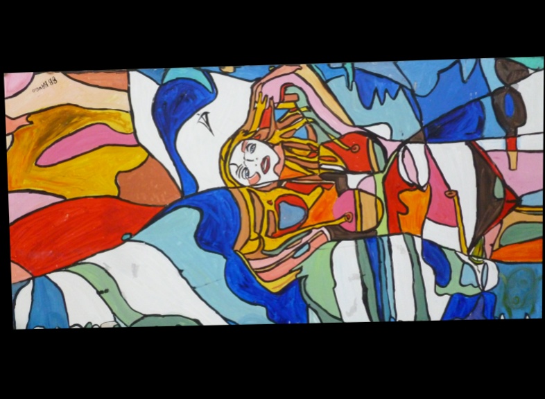 'Eight 6' - One 2ft by 4 ft section of the eight boards that make up Spin Art's 'Bembridge Harbour' by  BB Bango. �SpinArt� -4 ways of looking at the picture - the right way, upside down or each side by  BB Bango. This huge 8ft by 8ft (2440 by 2440mm Acrylic on white hardboard is made up of 8No. 2 ft by 4 ft (610 by 1220mm) pieces. Each Piece as shown below can be sold separately at �350 per section or fo all 8 �2,250. This picture was finished 5th December 2013. 