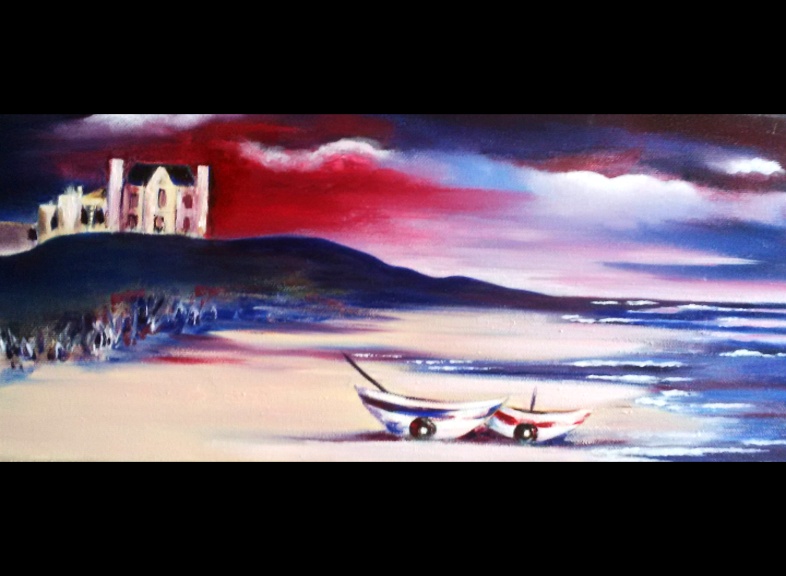 'Whitby' by Yvonne Darby . Oil on canvas 20 by 8" £250