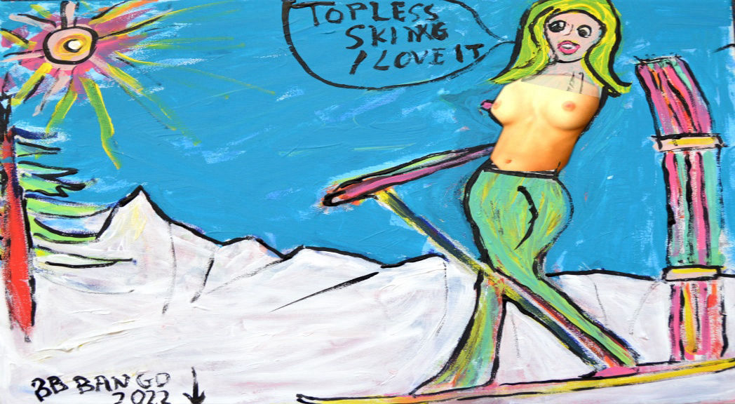 Topless Skiing Postcard