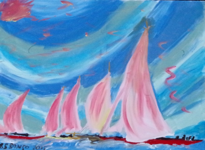 'Three Pink Sails' 20 by  30 inches by BB Bango. Aug 2nd 2015 Acrylic on canvas.  100