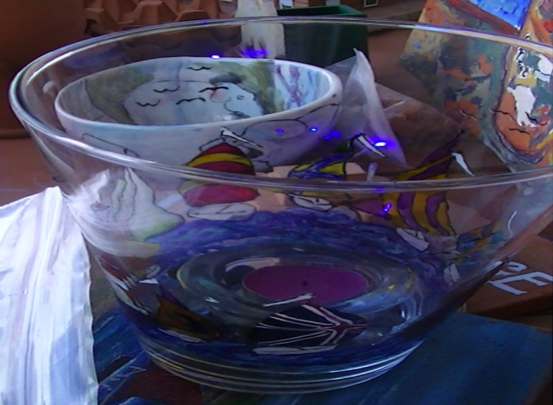 Kym Ridge Glass vases, jars and plates. Paintings onto glass. Not on display in Shop.