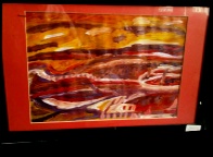BB Bango Sea Sunset Acrylic on paper Framed  £25. On display Bembridge