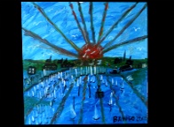 BB Bango Northern Sun over Lymington Harbour 60*60cm Oil on Canvas. On display Bembridge Shop £80