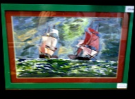 BB Bango Sea Battle Acrylic on paper Framed  £25. On display Bembridge