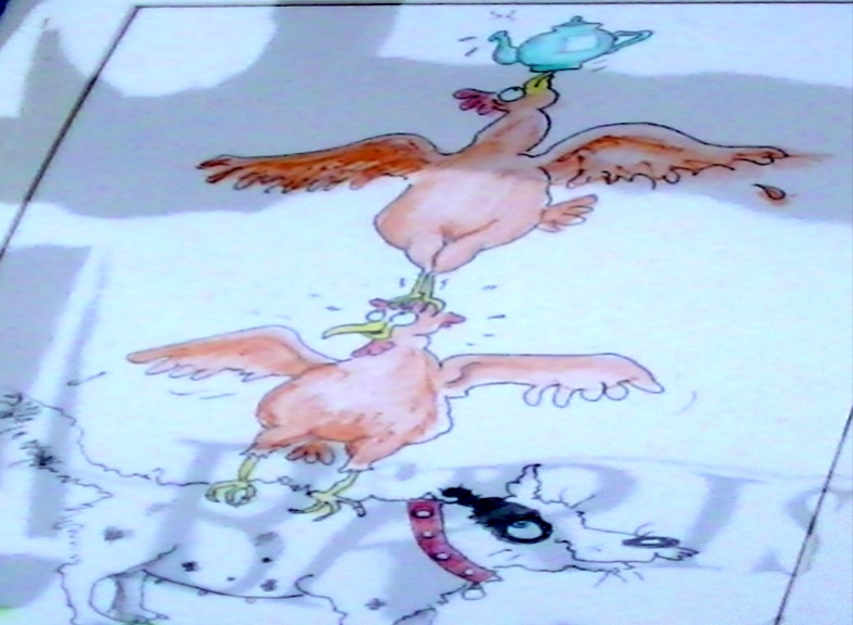 'Birds on a dog' by Kate Gooden Hand painted Print 25*21cm �15. On display ClayClay shop.