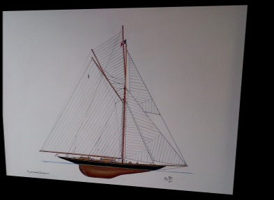 Brittannia J class Yacht on 75*58cm Canvas. Original art by  Mike Miller Seaview Based Artist in many mediums onto canvas, card and terracotta. On display in Bembridge shop. �500