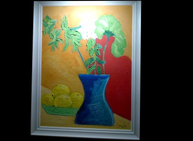 Peter Donnelly Still life 'Lemons and blue vase'  24*18" Oil on board. framed £600. 