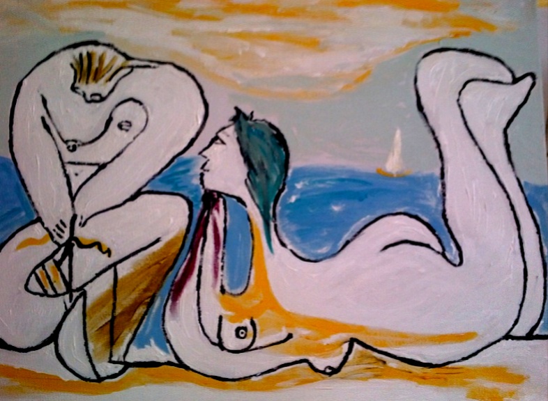 La Plage (after Picasso) by Bango 60 by 40cm acrylic on canvas �90 On display ClayClay shop