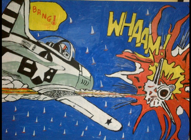 Wham  (after Roy Lichtenstein) by Bango 90 by 60cm acrylic on canvas �135 On display ClayClay shop