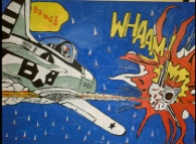 Wham  (after Roy Lichtenstein) by Bango 90 by 60cm acrylic on canvas £135 On display ClayClay shop