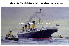 'Titanic leaving Southampton' Postcard Based on original watercolour by M Pearson . Original painting on display in ClayClay Shop