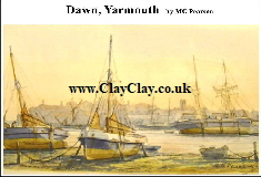 'Yarmouth Dawn' Postcard Based on original watercolour by M Pearson . Original painting on display in ClayClay Shop