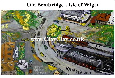 'Old Bembridge 4, Isle of Wight circa 1933 from the air. Postcard based on original BB Bango painting