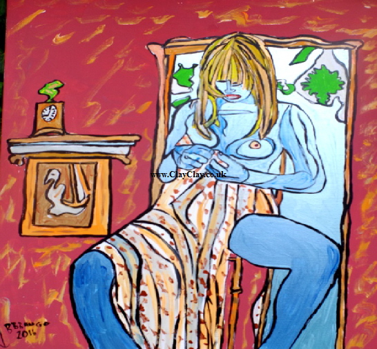 'Blue Nude Sitting' 30 by  24 inches by BB Bango. July 2016 Acrylic on canvas. £125