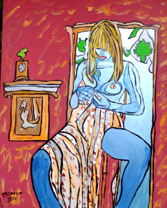 'Blue Nude Sitting' 30 by  24 inches by BB Bango. July 2016 Acrylic on canvas. £125
