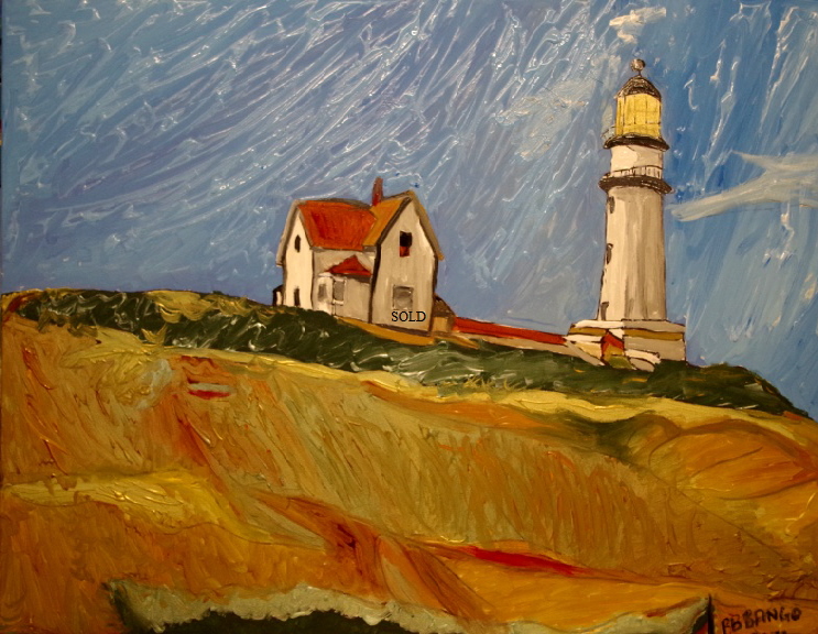'The Lighthouse House'    Painting by BB Bango in acrylic 40" by 32"  Sold