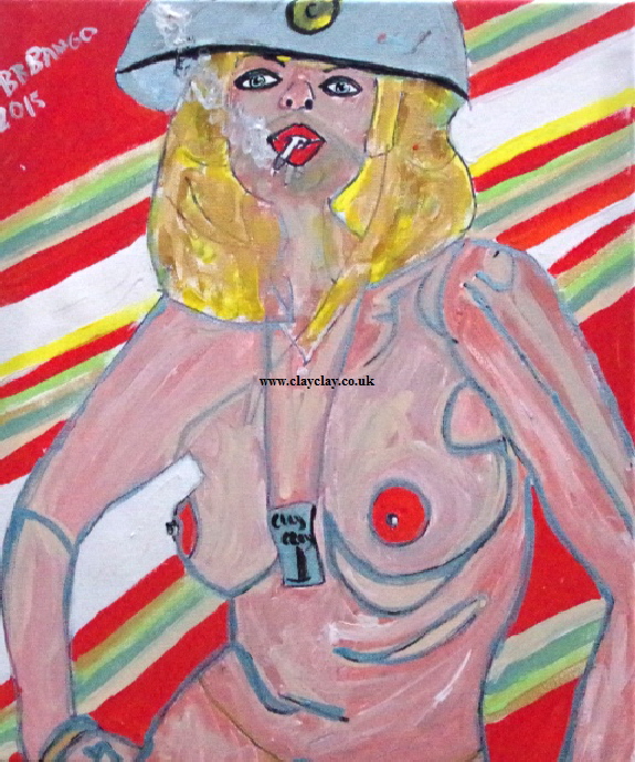 'Army Girl' by BB Bango. Acrylic on canvas 20 by 16 inches. On display Bembridge Shop  £100