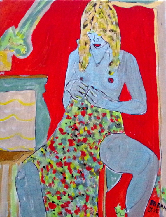 'Blue Girl in dress' by BB Bango. Acrylic on canvas 20 by 16 inches. On display Bembridge Shop  £100