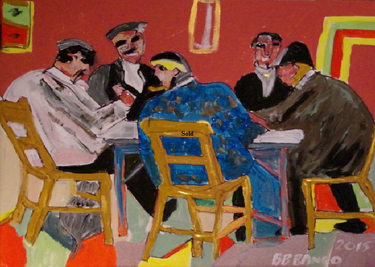 'Playing Cards' by BB Bango. Acrylic on canvas 20 by 16 inches. On display Bembridge Shop  £100