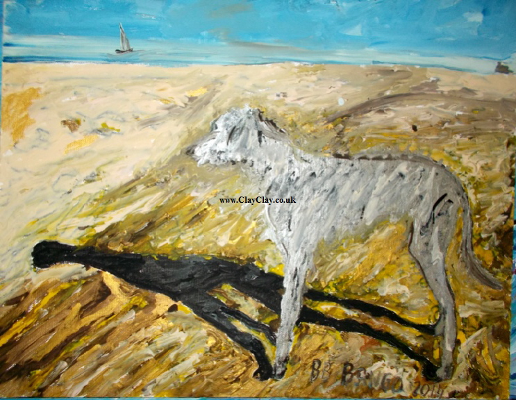 'Dog on Beach'  by  BB Bango Acrylic 20*16"  on canvas board £75. On display Bembridge Shop