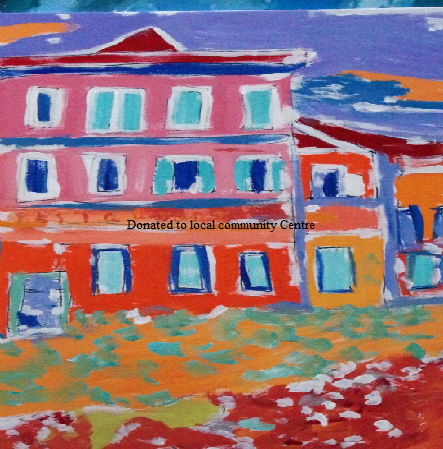 'French House'   Painting by BB Bango in acrylic 30" by 24" £75 On display Bembridge shop