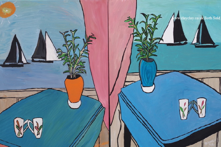 Two paintings - ‘Cornish sailing' by BB Bango Each painitng 32 by 40" Acrylic on canvas Both sold These pictures painted August 2016 Two paintings - ‘Cornish sailing' by BB Bango Each painitng 32 by 40" Acrylic on canvas Both sold These pictures painted August 2016