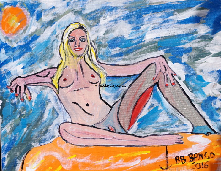 ‘Reclining nude’ by BB Bango. Now changed so not like this. Acrylic on canvas.30*20cm £100. On display  Bembridge. Also postcards available. This picture painted 28th July 2016 i