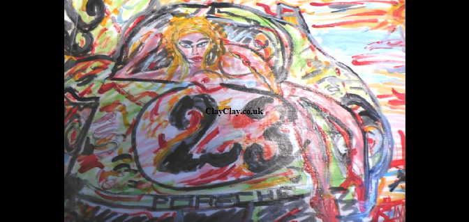 'Le Mans Nude on Le Mans Porsche'' Acrylic on paper A3 size by BB Bango   �55