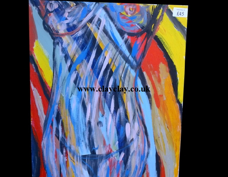 'Colourful Nude' by BB Bango. Acrylic on canvas.  40*50cm £45. On display Bembridge shop. Also postcards available. This picture painted 3rd April 2013 is influenced by Ana Maria Edulescue. 