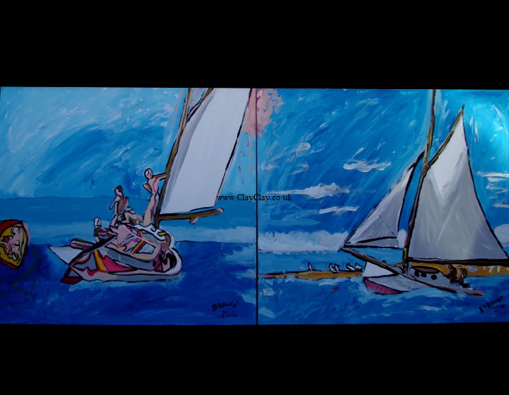 'SaliHop1& 2'  Paintings by BB Bango in acrylic on canvas 40" by 32"  £275 the pair . On display Big Art