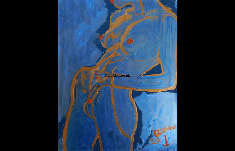 'Blue Gold Nude Acrylic on paper A3 size by BB Bango   �45