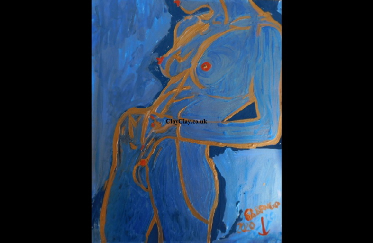 'Blue Gold Nude Acrylic on paper A3 size by BB Bango   £45