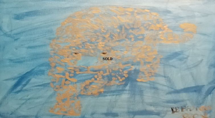 'Leopard Gold on blue' Acrylic on canvas 40 by 30cm by BB Bango   Sold