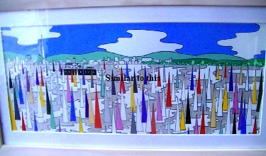 Barry Fields. 'Entering the Solent'. Acrylic on canvas  45 by 15cm . Framed and glass �115.  On display in Bembridge.