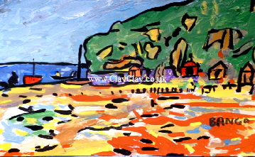 'Bembridge Beach.' A painting by BB Bango. A4 size Acrylic on paper. On display in Shop.