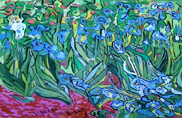 'Wight Irises 22" by 18 " acrylic on canvas board Painting by Vincent Van Bango. £100 On display in Bembridge