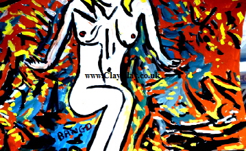 'Colourful Nude.' A painting by BB Bango. A4 size Acrylic on paper. On display in Shop.