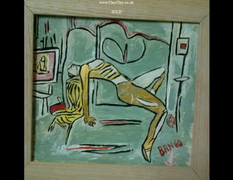 Gold Nude by BB Bango. Acrylic on paper, framed.  25*30cm SOLD. Also postcards available. This picture was painted 24th April 2013 