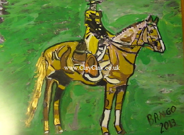 'Horse and Rider?' by BB Bango. One of a selection of A4 sized acrylic on paper and framed original photo based paintings £40. On display Bembridge shop. Also postcards available. This picture was painted mid May 2013 .