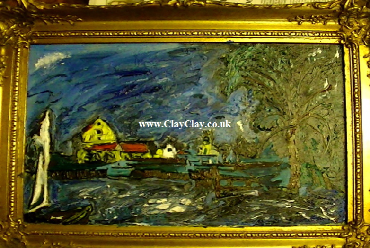 'Village Oil' by BB Bango. Oil on board and Gold Framed 32*24cm �100. On display Bembridge shop.  This picture was painted June 2013.