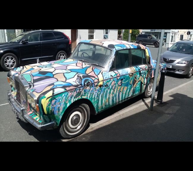 'Painted Rolls new paint job - Irises' Acrylic on metal car size by BB Bango   £5,500