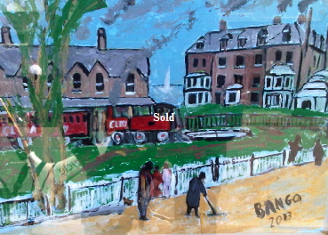 'Rail in Bembridge 1933' by BB Bango. One of a selection of A4 sized acrylic on paper and framed original photo based paintings �40. On display Bembridge shop. Also postcards available. This picture was painted late May 2013 .