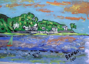 'Seaview from sea' by BB Bango. One of a selection of A4 sized acrylic on paper and framed original photo based paintings �40. On display Bembridge shop. Also postcards available. This picture was painted late May 2013 .