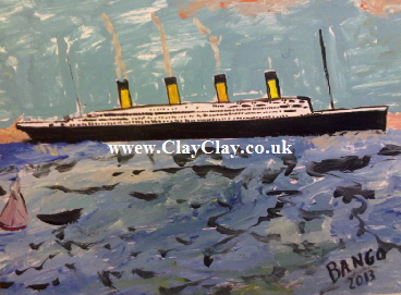 'Titanic' by BB Bango. One of a selection of A4 sized acrylic on paper and framed original photo based paintings �40. On display Bembridge shop. Also postcards available. This picture was painted mid May 2013 .
